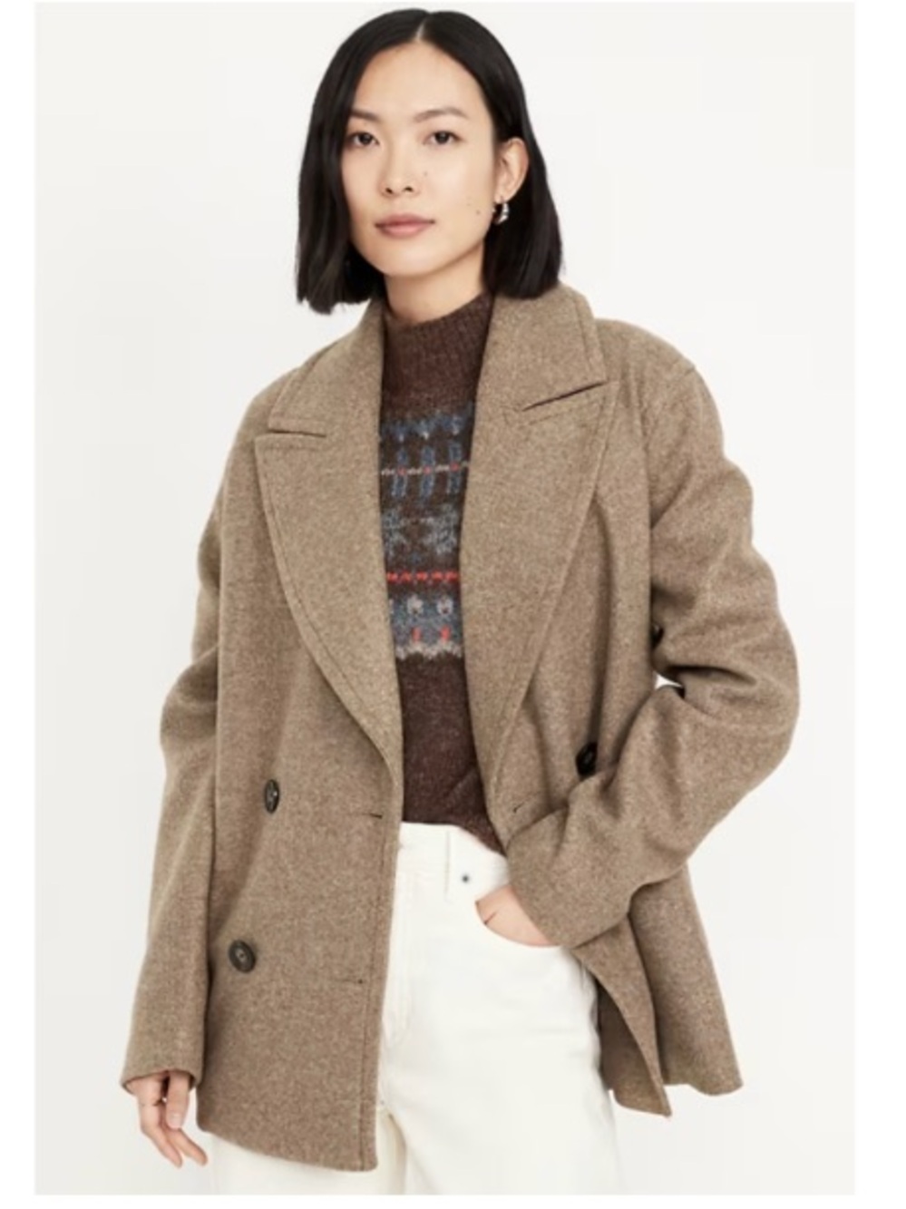 NWT Old Navy Double Breasted Peacoat Winter Jacket Minimalist Brown XL